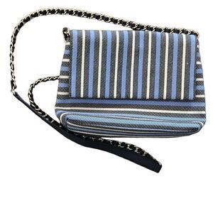 Talbots adorable Crossbody, blue white and black striped bag.
